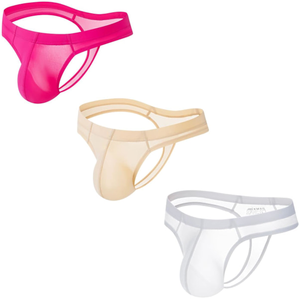 2025 Senaste Modell 3-pack Herrstringkalsonger JockStrap Herr Bikini Underkläder G-string Jockstraps för Män Ice Silk Underkläder Vit+rosa+