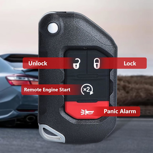 3+1 Knappar Vikbar Smart Fjärrnyckel Ersättning Passar Jeep Wrangler 2018-2022 Gladiator 2019-2022, FCC ID: OHT1130261, P/N: 6