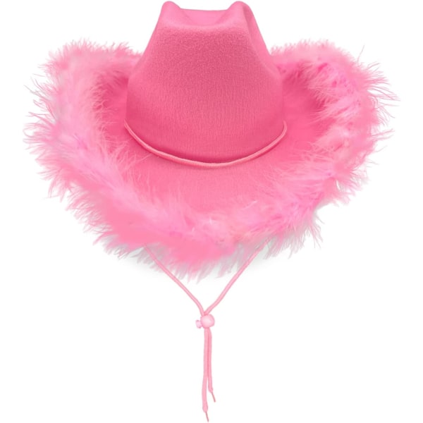 Rosa Cowboyhatt med Fjäder, Rosa Fjäder Cowgirlhatt Pink Cowboy Hat