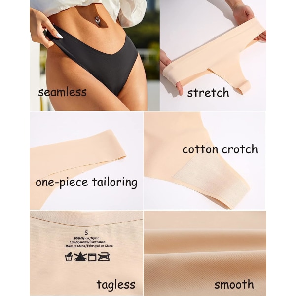 Sömlösa T-backs för Kvinnor Osynliga Underkläder V-Midja Stretch C-9 Thongs Pack S-M