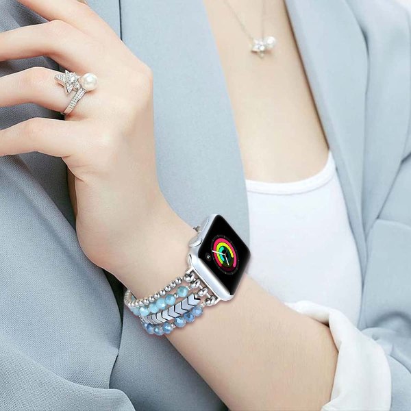 Armbandsband med pärlor som är kompatibelt med Apple Watch Blue/Silver 42mm/44mm/45mm/49mm-S/M