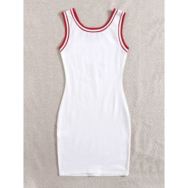 2025 Senaste Modell Dam Bodycon Mini Klänning Ärmlös Linne Klänningar Jersey 90-tals Kläder 2000-tals Kläder Vit Bokstav Grafik Stor