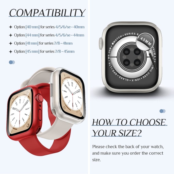 2-pack vattentätt Apple Watch case för Series 8 Clear+Red (Matte) 41mm