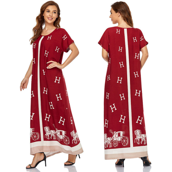 Röd muslimsk klänning med lös printed red 2XL