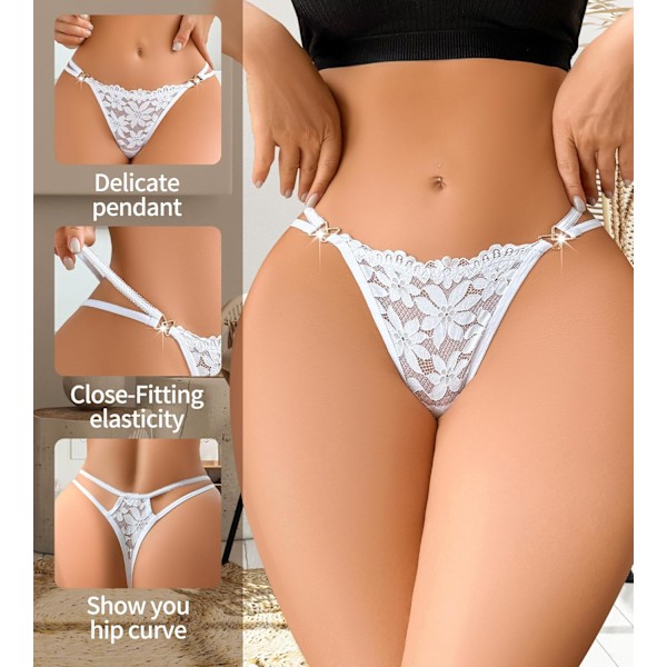 2025 Senaste Modell G-String Trosor för Kvinnor Sexiga Spets T-Back Underkläder Låg Midja Osynliga Cheeky Trosor #2 4-pack Svart/Vit/Rosa