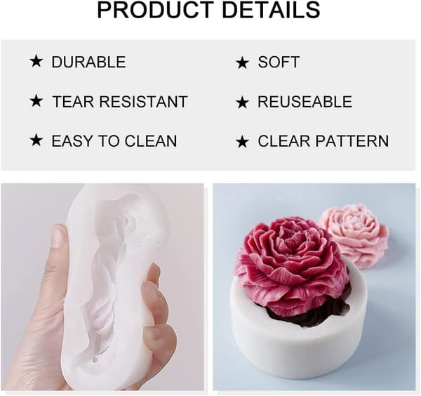 3D Store Pæon Blomst Lys Voksforme