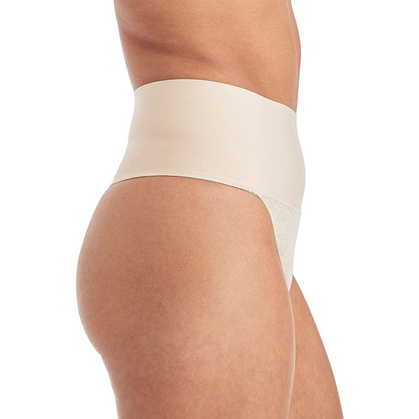 Dam Tämj Din Mage Spets Tanga Underkläder, Fast Kontroll Transparent/Nude Lace S