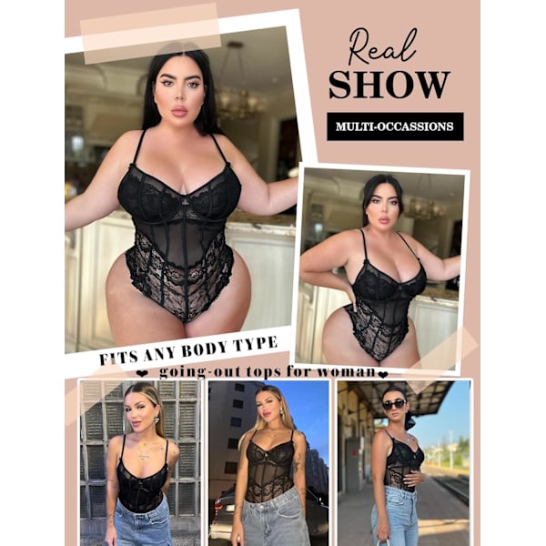 2025 Senaste Modell Body för Kvinnor Sexig Spetsöverdel One Piece Underkläder V-ringad Mesh Toppar Utgång Cami Naughty Push Up Body S-XXL