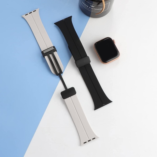 Silikon sportband kompatibelt med Apple Watch 38mm 40mm Starlight 42mm/44mm/45mm/49mm