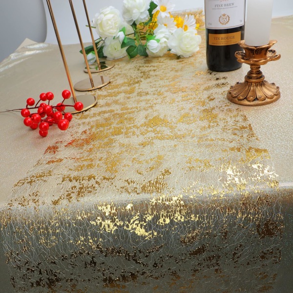 2 stycken guld bordslöpare, paljett glitter folie metallisk guld tunn mesh bord