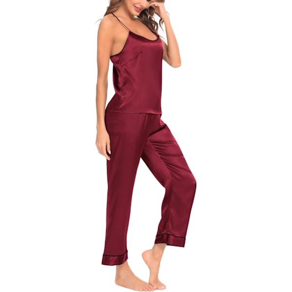 2025 Senaste Modell Dam Satin Pyjamas Set Siden Sovkläder Cami Nattlinne Sexiga Underkläder 2 Delar Topp och Byxor Pyjamas Set
