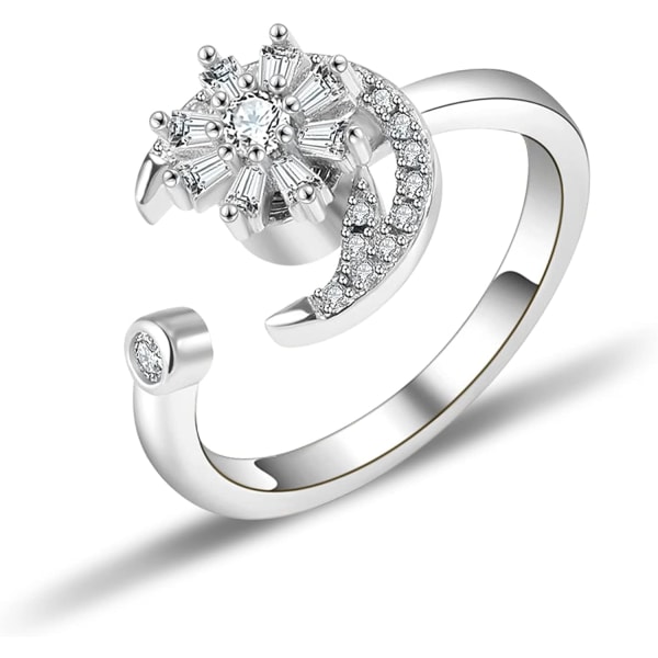 925 Silver Anti Stress Ångest Ring - Cubic Zirconia Sunflower Spinner Ring