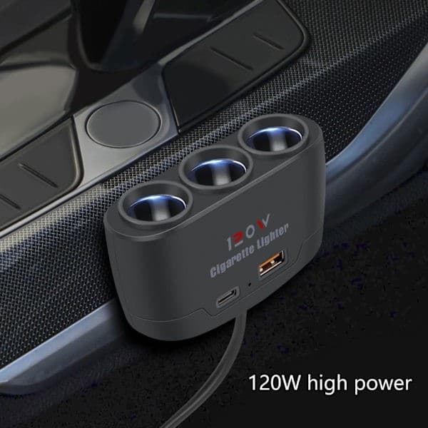Bilopladeradapter med PD + USB-interface, 120W cigarettænderstik