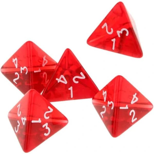 Røde polyedriske akryl D&D-terninger, 4-sidige D4 RPG-rollespillterninger, 65 stykker
