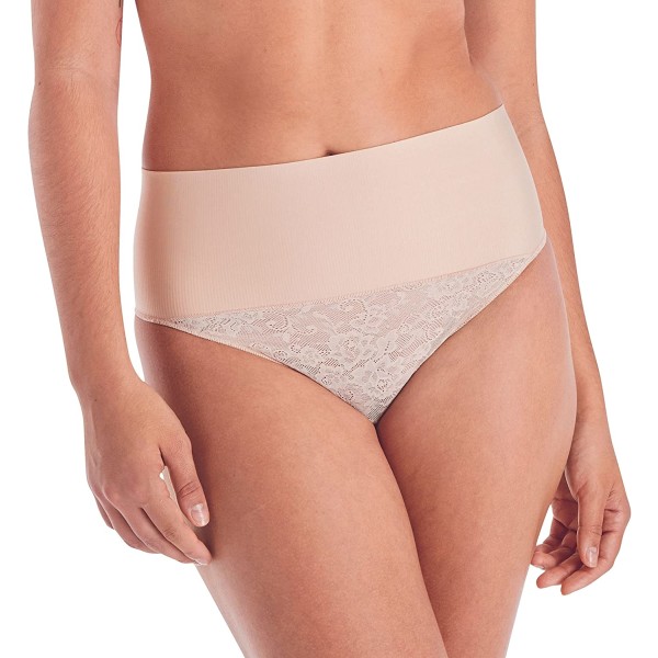 Dam Tämj Din Mage Spets Tanga Underkläder, Fast Kontroll Transparent/Nude Lace XXL