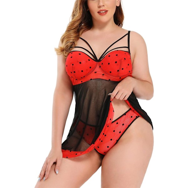 2025 Senaste Modell Dam Plus Size Chemise Sexig Axelband Underkläder Spetskant Babydoll Sovkläder Set