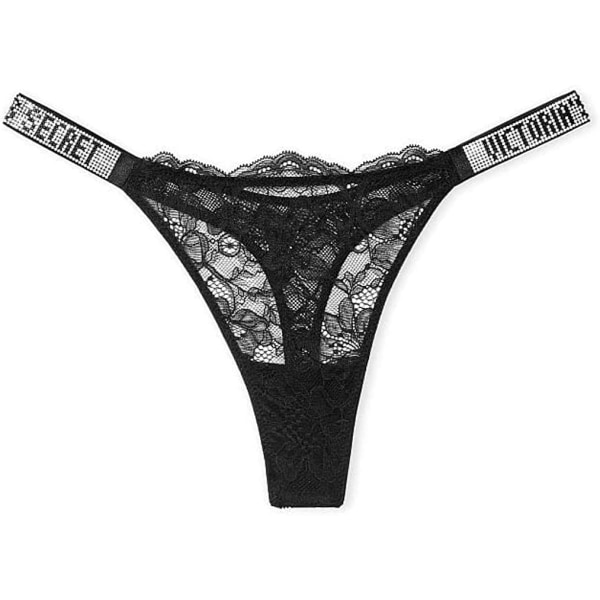 Shine Strap Thong Underkläder för kvinnor, mycket sexig kollektion Black Lace XL