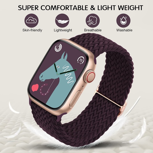 Flätat Elastiskt Justerbart Armband för Apple Watch Dark Cherry 42MM/44MM/45MM/49MM