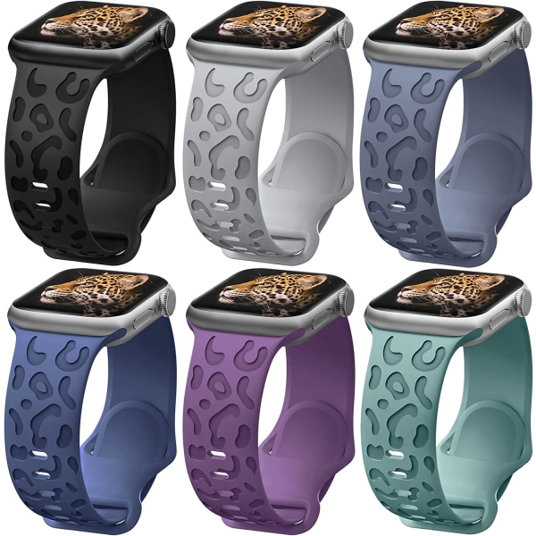 6-pack leopardgraverade band kompatibla med Apple Watch 6pcs 3 38mm/40mm/41mm