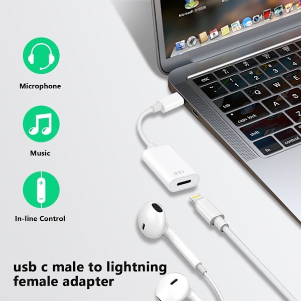 Högkvalitativ, helt ny USB C till Lightning Hörlursljudadapter för iPhone 16 15 Plus Pro Max med Laddning och Data, Typ C Hane till F