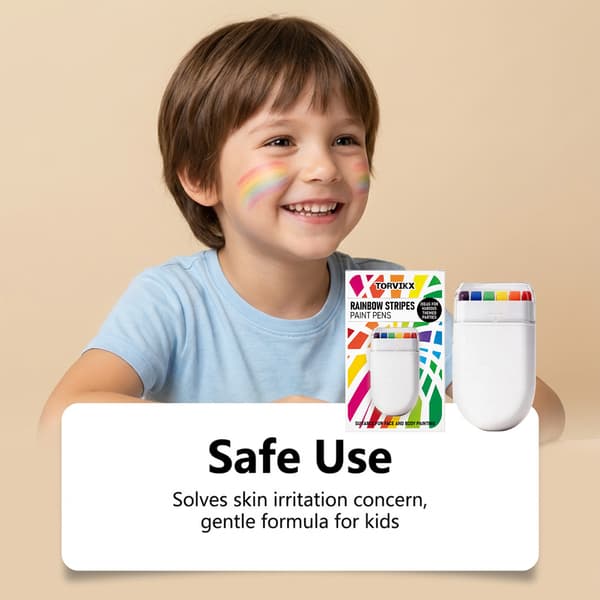 Regnbue ansigtsmaling penne til børn, lyse striber, perfekt til fest makeup.