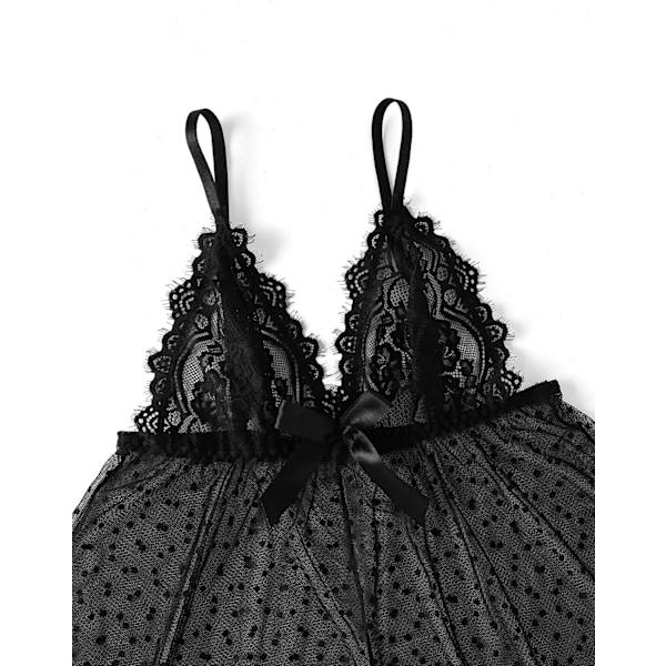 2025 Senaste Modell Sexiga underkläder Spets Babydoll Chemise, Svart, Dam Sovkläder S-5XL Svart Large