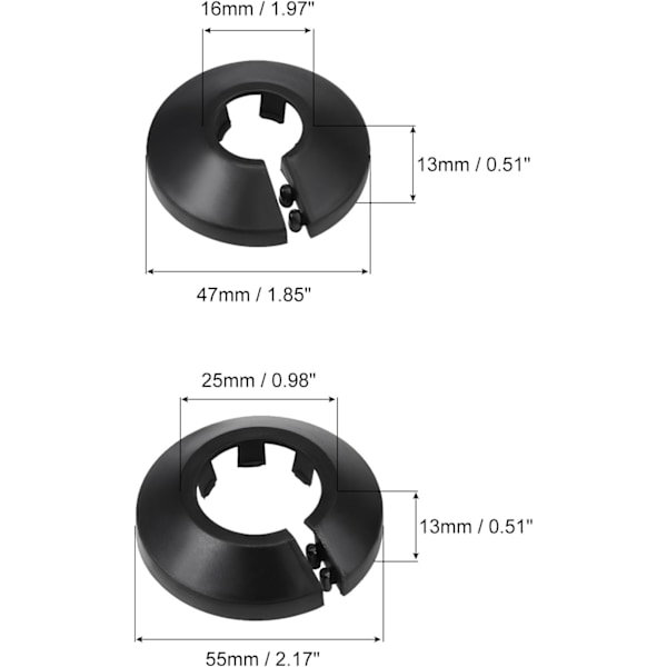 16mm 25mm Röröverdrag Dekoration PP Plast Sköld Krage för Vattenrör Svart 1 Set Svart