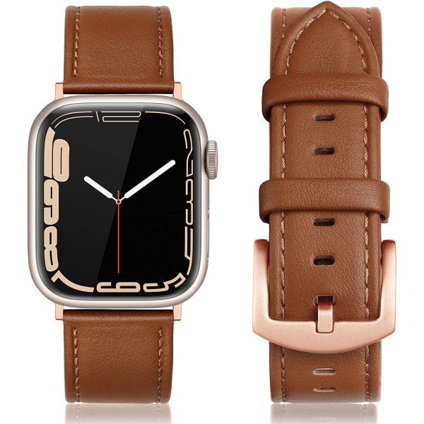 Läderband Kompatibelt med Apple Watch 49mm 45mm 42mm Classic Brown/Rose Gold 42/44/45 mm