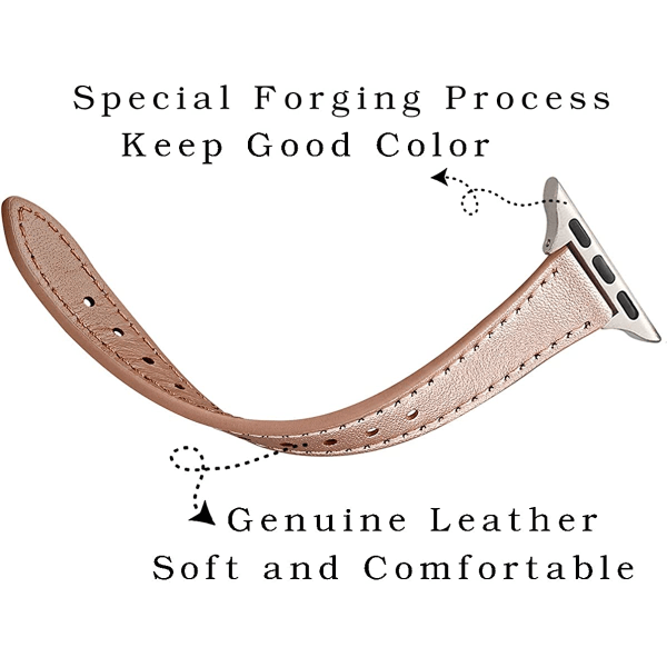 Smala läderband som är kompatibla med Apple Watch Band 38 mm Rose Gold with Silver 38mm/40mm/41mm
