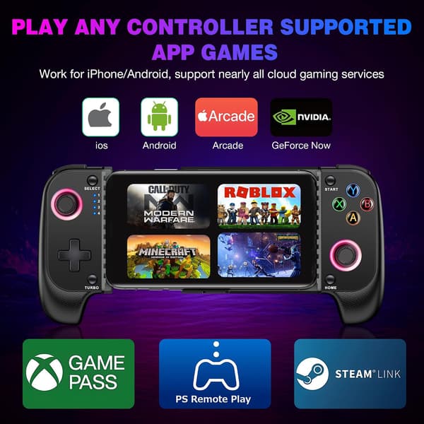 2025 Seneste Model Trådløs Telefon Mobil Gaming Controller til iPhone/Android - Forvandl Din iPhone til en Spillekonsol - Spil Xbox, PlaySta