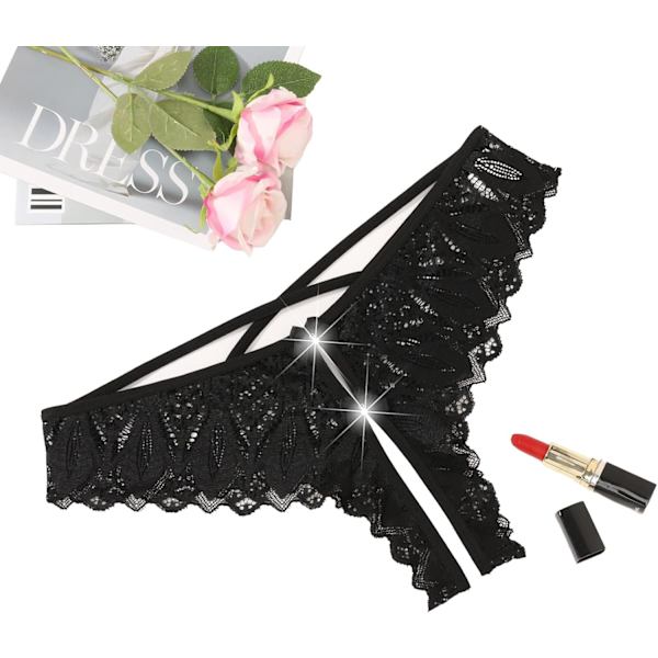 2025 Senaste Modell Spets Trosor för Kvinnor Strass Cheeky Briefs Korsad String Hipster Underkläder Svart XX-Large