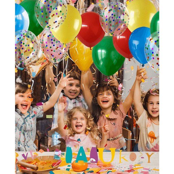 300 st Röda Gula Blå Gröna Ballonger, 12 Tum Röda Gula Blå Gröna Ballonger och Färgglada Konfettiballonger för Karneval, Cirkusfestdekor