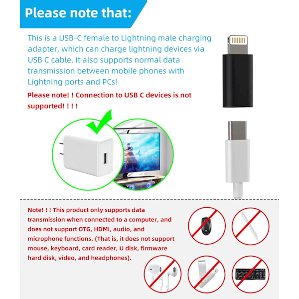 Högkvalitativt, helt nytt 3-pack USB C Hona till Lightning Hane Adapter för iPhone 12/11/8 X XR/XS/SE/7Plus/Pro Max Ipad Air Mini Typ