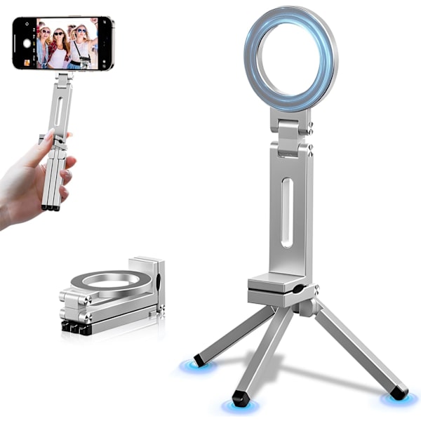 2025 Senaste Modell Magnetiskt Stativ för iPhone, 360° Justerbart Mini Magnetiskt Telefonstativ för iPhone Magsafe, Aluminiumlegering Ma