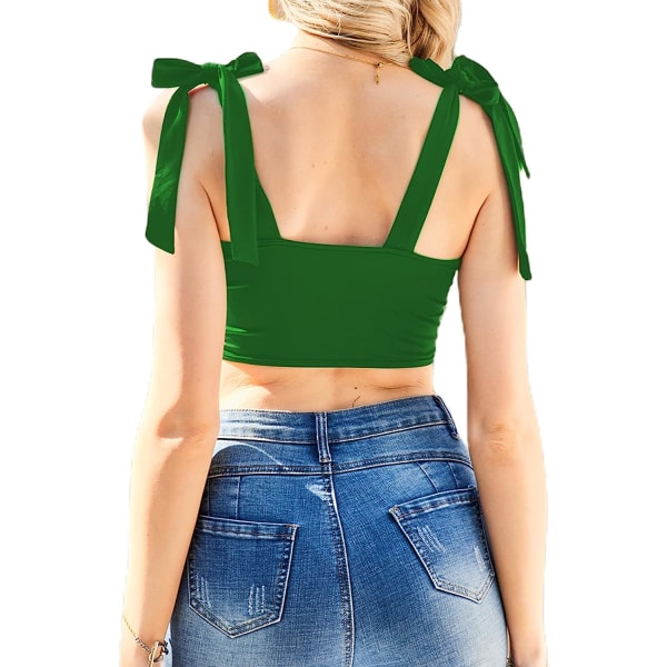 Kvinnors sexiga korsett crop top knyta upp axel asymmetrisk Green S