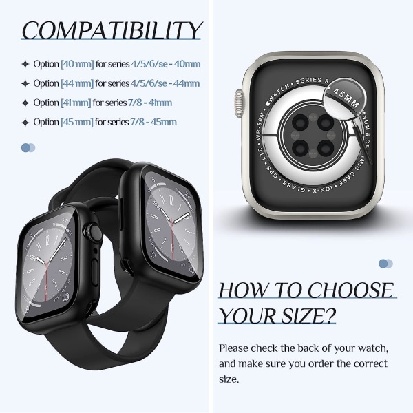2-pack vattentätt Apple Watch case för Series 8 Black+Black (Matte) 41mm