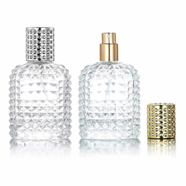 Miniparfymflaskor - 2 st - 50 ml - Tom sprayflaska - Reseflaska - Parfymdispenser - Parfymflaskor - Påfyllningsbara - Guld och Silver - Klar