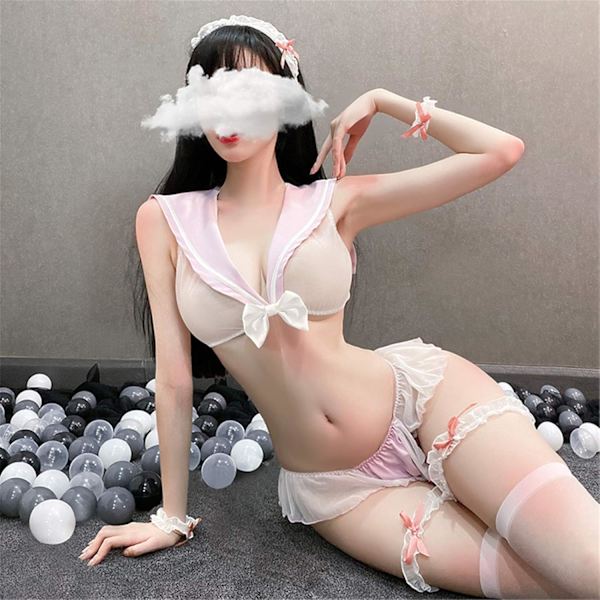2025 Senaste Modell Lolita Skolflicka Underkläder Sjömanskostym Sexig Volangbehå och Trosset Rosa