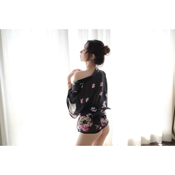 2025 Senaste Modell Japansk Kimono Underkläder För Kvinnor Tryck Klänning Pyjamas Cosplay Underklädesset Sexig Wwa9075black