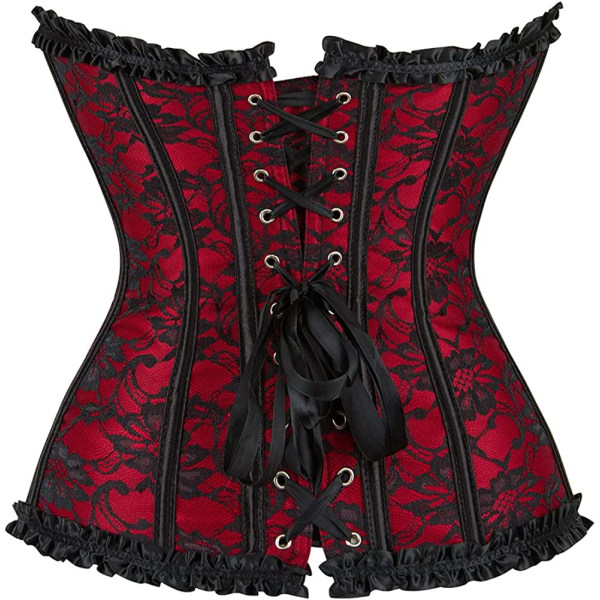 Kvinnors snörning benad överbyst korsett bustier underkläder Red Bowknot XS