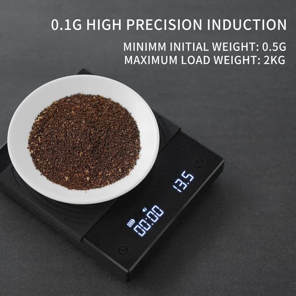 2025 Senaste Modell Kaffevåg Basic 2.0 Elektronisk Espressovåg med Timer, 2000 Gram och Vattenflödeshastighet och Timerfunktion, Flöde