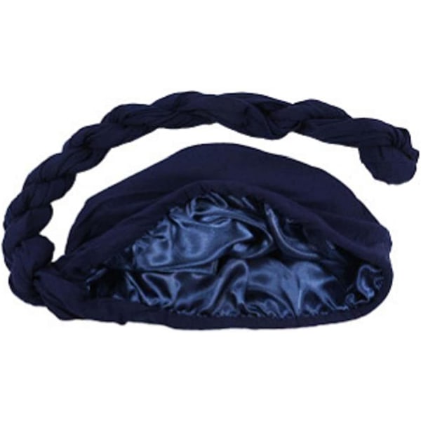 Halo Turban Durag för Män Satin Satin Silk Fodrad Elastisk Navy