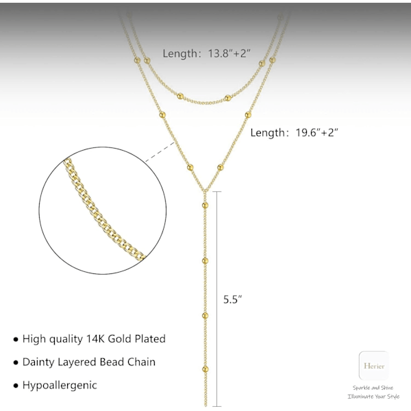 2025 Ny stil Lariat Guldhalsband för Kvinnor, Elegant Långt Halsband 14k Guldpläterat/Silver Y-Formad Lager-på-lager Pärlkedja Dropphalsband