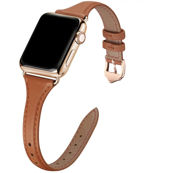 Läderband Kompatibla med Apple Watch Band 38mm 40mm Brown/Gold 38mm 40mm 41mm