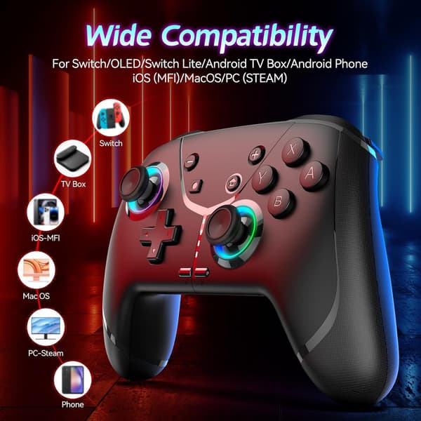 2025 Seneste Model Switch Controller, Trådløs Pro Controller til Switch/Lite/OLED/iPhone/Mac/iPad/iOS/Android/Telefon/PC/Steam/TV, Bluetooth