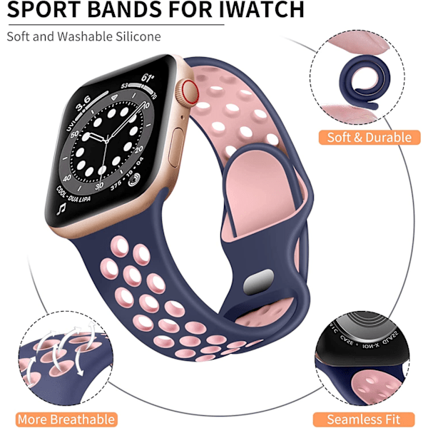 Kompatibel Apple Watch-armband 41 mm, 40 mm, 38 mm för kvinnor Blue/Pink 38mm/40mm/41mm M/L