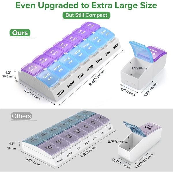 Extra Stor Veckovis Pillerdoserare 2 Gånger Om Dagen, Pillerburk 7 Dagar A_blue+purple