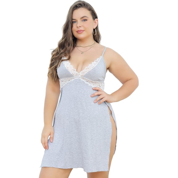2025 Senaste Modell Plus Size Babydoll Underkläder för Kvinnor Sexiga Nattlinnen Sidoslits Sovkläder V-Ringad Babydoll Klänning Spets Chemise