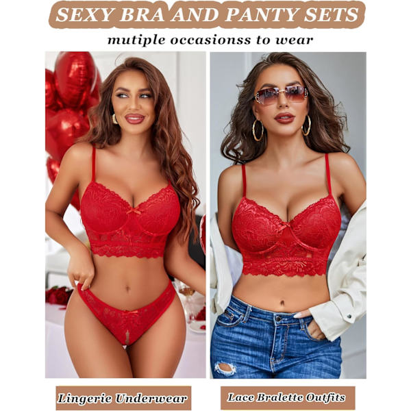 2025 Senaste Modell Underklädesset för Kvinnor Spets BH och Trosor Set 2 Delar Bygel Matchande Underkläder Outfits S-XXL Röd XX-Large