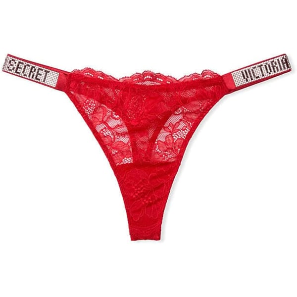 Shine Strap Thong Underkläder för kvinnor, mycket sexig kollektion Lipstick Red Lace M